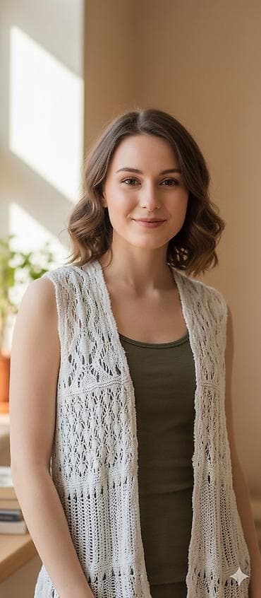 Pleten prsluk bez rukava za žene - Model: lagani, otvoreni prsluk bez na lalafo.rs Pleten prsluk bez rukava za žene - Model: lagani, otvoreni prsluk bez