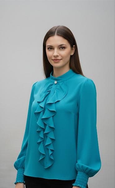 Elegantna ženska bluza – tirkizna - Model sa visokim okovratnikom i na lalafo.rs Elegantna ženska bluza – tirkizna - Model sa visokim okovratnikom i