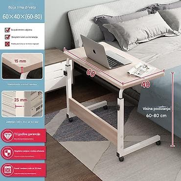 Podesivi pokretni stočić za krevet/sofu - Višenamenski pomoćni sto na lalafo.rs — 6 Podesivi pokretni stočić za krevet/sofu - Višenamenski pomoćni sto — 6