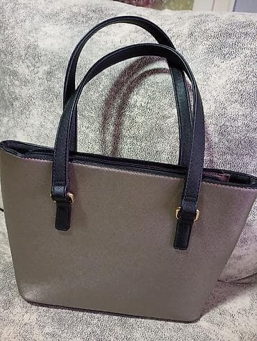 Elegantna ženska torba – sive boje sa crnim detaljima - Materijal na lalafo.rs — 2 Elegantna ženska torba – sive boje sa crnim detaljima - Materijal — 2