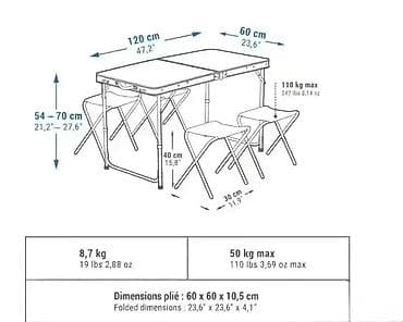 Furniture: Prenosivi kamp set – sklopivi sto + 4 stolice - Dimenzije stola: 120 at lalafo.rs — 4 Furniture: Prenosivi kamp set – sklopivi sto + 4 stolice - Dimenzije stola: 120 — 4