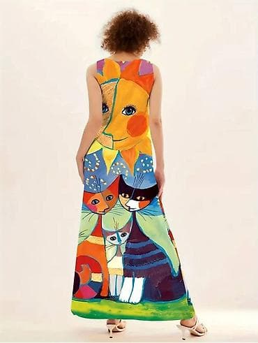 Originalna nova maksi haljina u POP ART stilu, sa mačkama, M veličine na lalafo.rs — 2 Originalna nova maksi haljina u POP ART stilu, sa mačkama, M veličine — 2