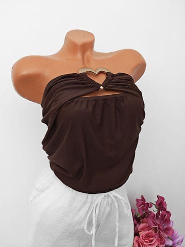 HAUTE SHEIN top bez bretela u tamno braon boji. Model sa skupljenim na lalafo.rs — 3 HAUTE SHEIN top bez bretela u tamno braon boji. Model sa skupljenim — 3