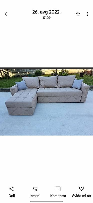 Ugaona garnitura DORA 250X160
Za spavanje kad se razvuce 215x130 na lalafo.rs Ugaona garnitura DORA 250X160
Za spavanje kad se razvuce 215x130