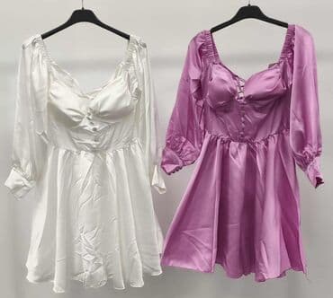 Satenske mini haljine sa dugmadima i puf rukavima - Model: kratka na lalafo.rs Satenske mini haljine sa dugmadima i puf rukavima - Model: kratka