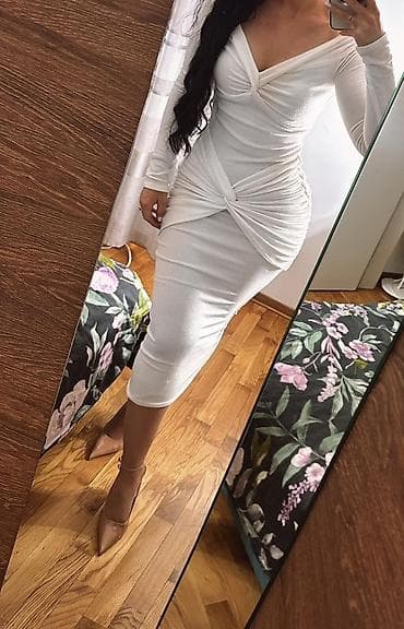 Elegantna bela midi haljina Una latina sa dugim rukavima za s i m na lalafo.rs Elegantna bela midi haljina Una latina sa dugim rukavima za s i m