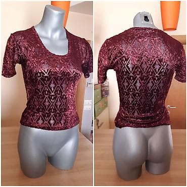 Bordo somot/blendan top sa kratkim rukavima i izrezom u obliku lađe na lalafo.rs — 2 Bordo somot/blendan top sa kratkim rukavima i izrezom u obliku lađe — 2