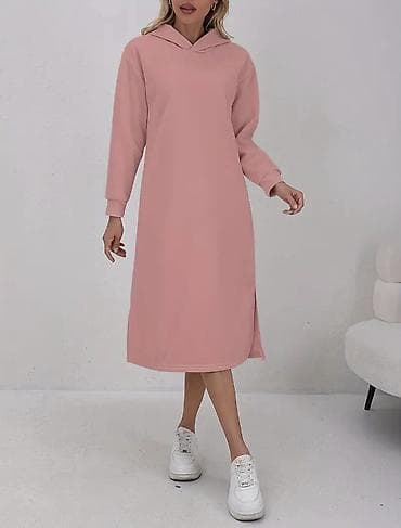 Dugi džemper/haljina sa kapuljačom u puder‑roze boji. - Kroj: ravna na lalafo.rs — 3 Dugi džemper/haljina sa kapuljačom u puder‑roze boji. - Kroj: ravna — 3