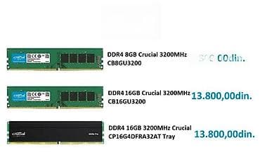 Crucial DDR4 memorija – 3200 MHz Dostupni modeli: - 8 GB Crucial DDR4 na lalafo.rs Crucial DDR4 memorija – 3200 MHz Dostupni modeli: - 8 GB Crucial DDR4