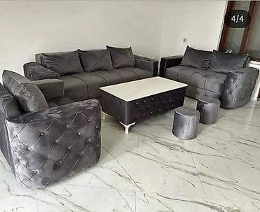 Stilski klub stolovi: Komplet tapaciranog klub nameštaja – sivi baršun - Sastav seta: dve na lalafo.rs — 3 Stilski klub stolovi: Komplet tapaciranog klub nameštaja – sivi baršun - Sastav seta: dve — 3