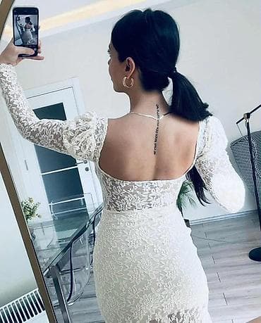 Čipkana midi haljina sa dugim rukavima i prorezom - Model: uska na lalafo.rs — 2 Čipkana midi haljina sa dugim rukavima i prorezom - Model: uska — 2