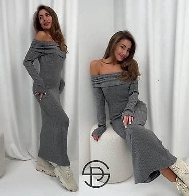 Od S do 3XL Rebrasta pletena haljina sa otvorenim ramenima - Model na lalafo.rs Od S do 3XL Rebrasta pletena haljina sa otvorenim ramenima - Model