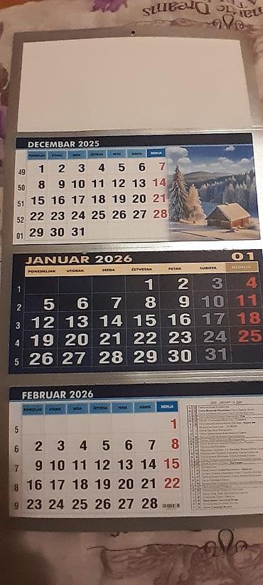 Kalendari za 2026 godinu,zidni i stoni na lalafo.rs Kalendari za 2026 godinu,zidni i stoni