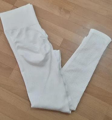 Leggings, Bike shorts: Ženske bele rebraste helanke – visok struk - Model: bešavne helanke at lalafo.rs — 3 Leggings, Bike shorts: Ženske bele rebraste helanke – visok struk - Model: bešavne helanke — 3