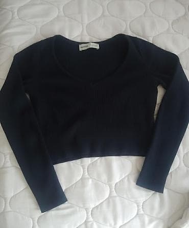 Rebrasti kratki džemper sa dugim rukavima - Boja: tamno plava (navy) na lalafo.rs — 1 Rebrasti kratki džemper sa dugim rukavima - Boja: tamno plava (navy) — 1