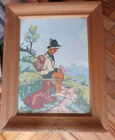 Ručni goblen u drvenom ramu 1960tih,starinski,etno nema ostecenja - na lalafo.rs Ručni goblen u drvenom ramu 1960tih,starinski,etno nema ostecenja -