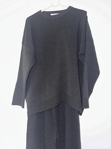 Džemper + pantalone komplet, crni rebrasti pletivo -Nikad nošen - na lalafo.rs — 1 Džemper + pantalone komplet, crni rebrasti pletivo -Nikad nošen - — 1