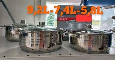 Set inox šerpi sa poklopcima – 3 komada - Zapremine: 9,2 L, 7,4 L i na lalafo.rs Set inox šerpi sa poklopcima – 3 komada - Zapremine: 9,2 L, 7,4 L i