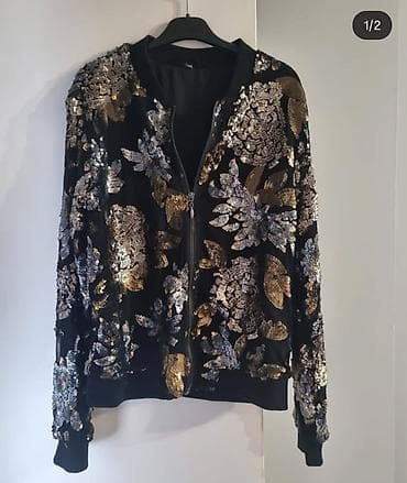 Ženska bomber jakna sa šljokicama Odgovara M i L vel. - Materijal na lalafo.rs Ženska bomber jakna sa šljokicama Odgovara M i L vel. - Materijal