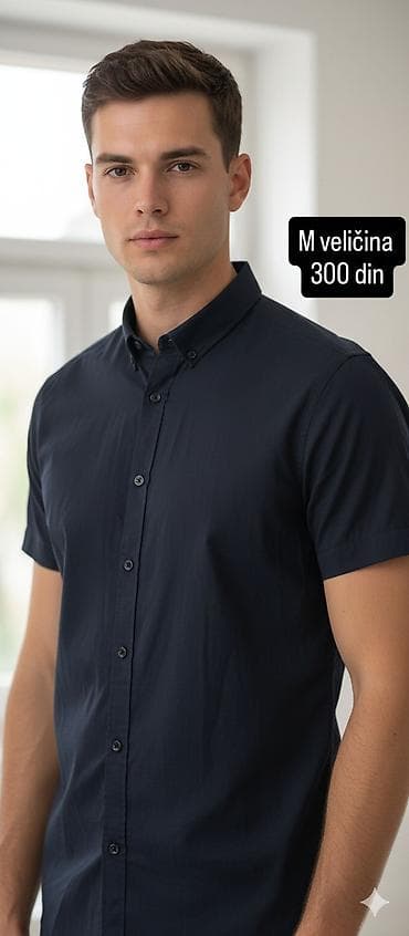 Muška košulja kratkih rukava, tamnoplava. Klasičan kroj sa kragnom na na lalafo.rs Muška košulja kratkih rukava, tamnoplava. Klasičan kroj sa kragnom na