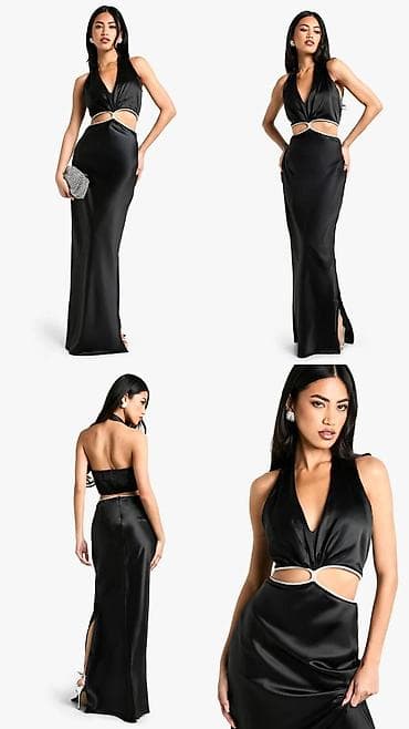 Elegantna duga haljina od satenskog materijala u crnoj boji. Model sa na lalafo.rs Elegantna duga haljina od satenskog materijala u crnoj boji. Model sa