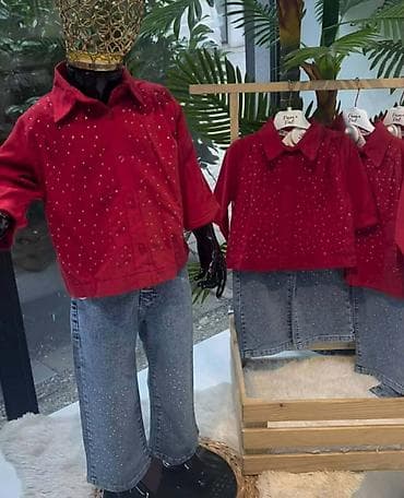 Dečiji komplet – crvena košulja i teksas pantalone sa cirkonima - na lalafo.rs Dečiji komplet – crvena košulja i teksas pantalone sa cirkonima -