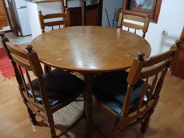 Setovi stolova i stolica: Okrugli drveni trpezarijski set – sto i 4 stolice - Materijal: puno na lalafo.rs Setovi stolova i stolica: Okrugli drveni trpezarijski set – sto i 4 stolice - Materijal: puno
