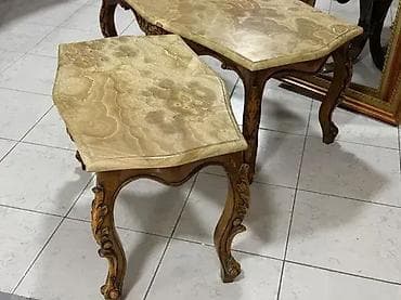 Antique Club Tables: Stilski set stolića (3 komada) – drvo / oniks – Dobro stanje 🌟 Veliki at lalafo.rs — 4 Antique Club Tables: Stilski set stolića (3 komada) – drvo / oniks – Dobro stanje 🌟 Veliki — 4