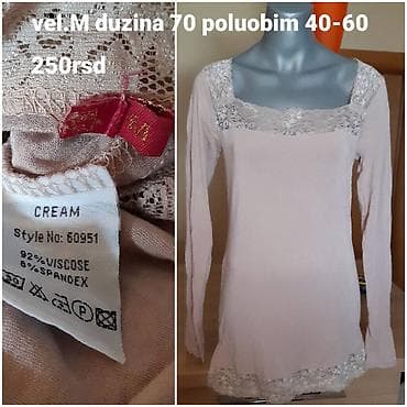 Ženska bluzica/duga majica sa čipkom – CREAM - Veličina: M - Dužina na lalafo.rs — 1 Ženska bluzica/duga majica sa čipkom – CREAM - Veličina: M - Dužina — 1