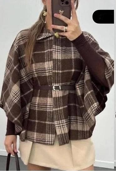 Ženska karirana pelerina/pončo sa kaišem - Model: pončo sa kragnom i na lalafo.rs — 1 Ženska karirana pelerina/pončo sa kaišem - Model: pončo sa kragnom i — 1