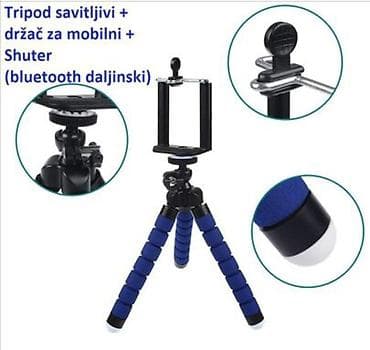 Mini Tripod za mobilni telefon + Držač + Bluetooth Okidac Fleksibilan na lalafo.rs — 10 Mini Tripod za mobilni telefon + Držač + Bluetooth Okidac Fleksibilan — 10