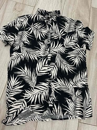 Muška košulja kratkih rukava, veličina XL. Crno-beli tropski print sa na lalafo.rs — 1 Muška košulja kratkih rukava, veličina XL. Crno-beli tropski print sa — 1