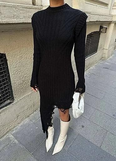 Asimetrična rebrasta pletena haljina - Model: uska silueta, dugi na lalafo.rs — 8 Asimetrična rebrasta pletena haljina - Model: uska silueta, dugi — 8