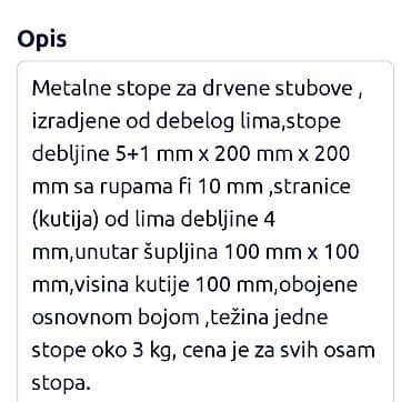 Metalne stope za drvene stubove, karakteristike u opisu, cena je za na lalafo.rs — 3 Metalne stope za drvene stubove, karakteristike u opisu, cena je za — 3