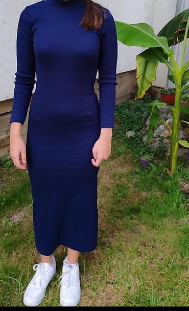 Uska rebrasta haljina midi dužine u tamno plavoj boji. - Kroj na lalafo.rs — 2 Uska rebrasta haljina midi dužine u tamno plavoj boji. - Kroj — 2