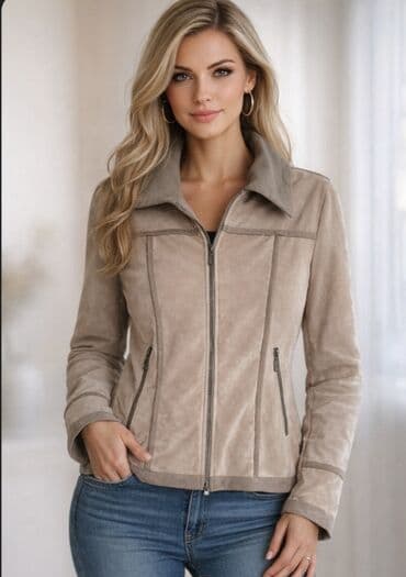 Ženska jakna od veštačkog antilopa – bež/peščana nijansa - Materijal na lalafo.rs Ženska jakna od veštačkog antilopa – bež/peščana nijansa - Materijal