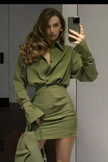 Ženska komplet-haljina sa prugama – košulja + mini suknja veličine od na lalafo.rs — 1 Ženska komplet-haljina sa prugama – košulja + mini suknja veličine od — 1