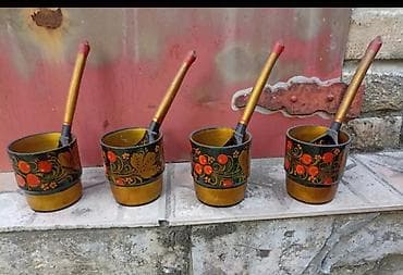 Drveni ukras,četri čaše sa kašikama, tradicionalni ukras iz Rusije,lep na lalafo.rs Drveni ukras,četri čaše sa kašikama, tradicionalni ukras iz Rusije,lep