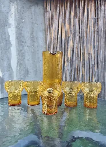 🍊 Bohemia Glass - Vintage češki set bokal i čaše (Amber staklo) 🍊 Na