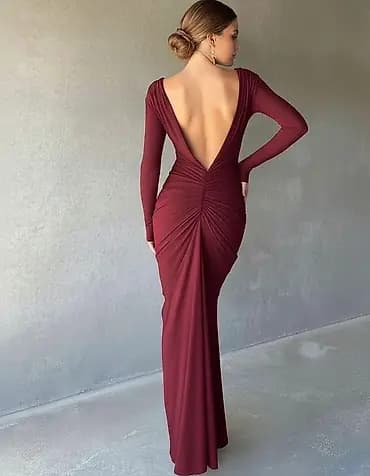💫Elegantna duga večernja haljina sa dubokim V izrezom na leđima i