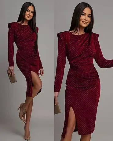 💫Elegantna midi haljina sa dugim rukavima i diskretnim sjajnim