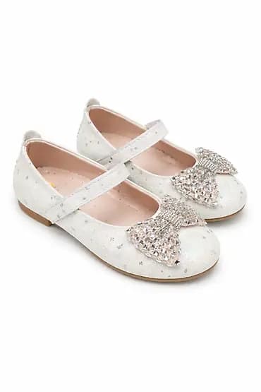 Dečije baletanke sa mašnom od kristala - Elegantne bele baletanke sa