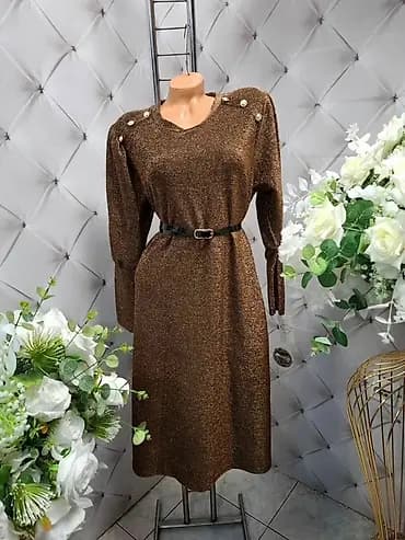 💥Elegantna midi haljina od sjajnog lureksa u bogatoj bronzano‑braon