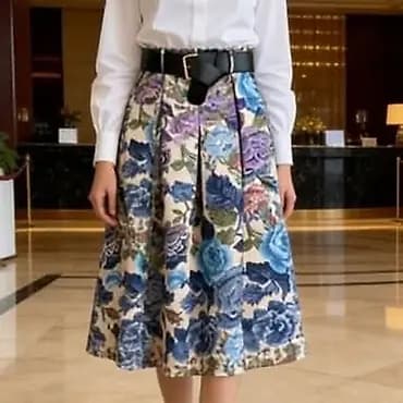 Ženska midi suknja sa floralnim dezenom - Model: A-kroj sa sitnim i