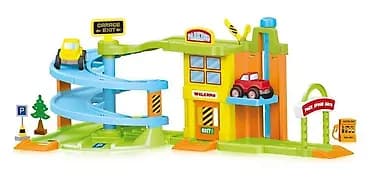 Dečiji parking/garža sa spiralnom rampom i liftom - Šareni set za